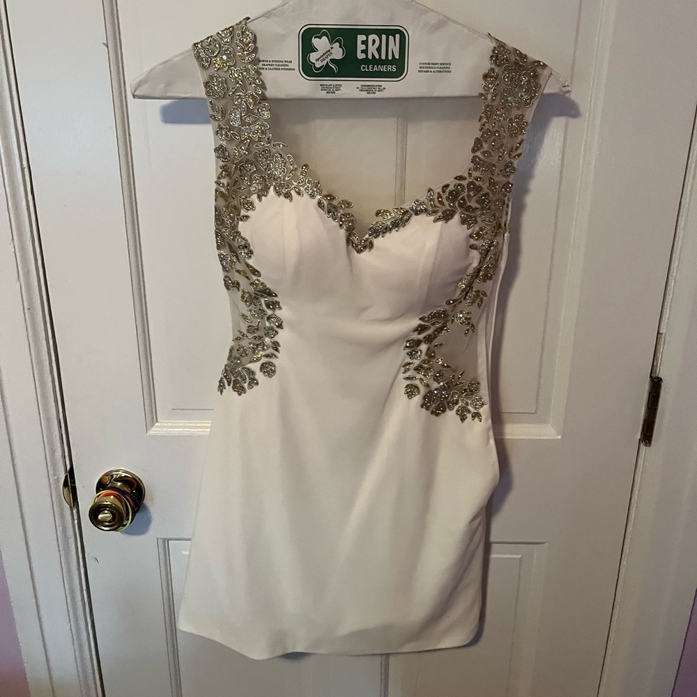 White Dress with Gold Detailing and Mesh Back